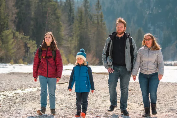 Family hiking in mountains Family hiking in mountains