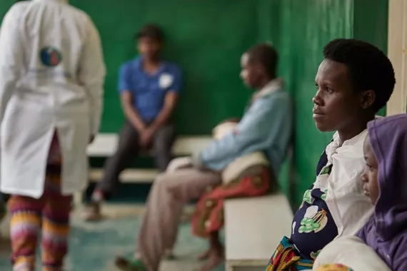 Young patients waiting outside an hospital in Rwanda Young patients waiting outside an hospital in Rwanda
