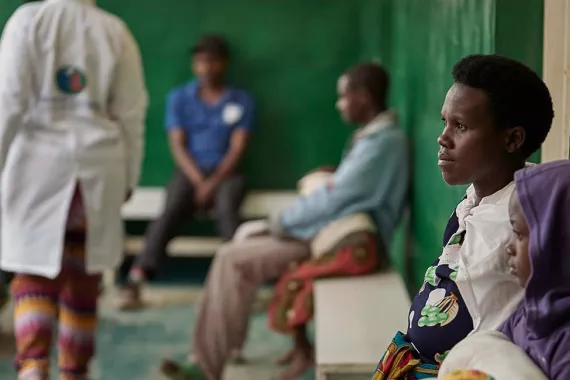 Young patients waiting outside hospital in Rwanda Young patients waiting outside hospital in Rwanda